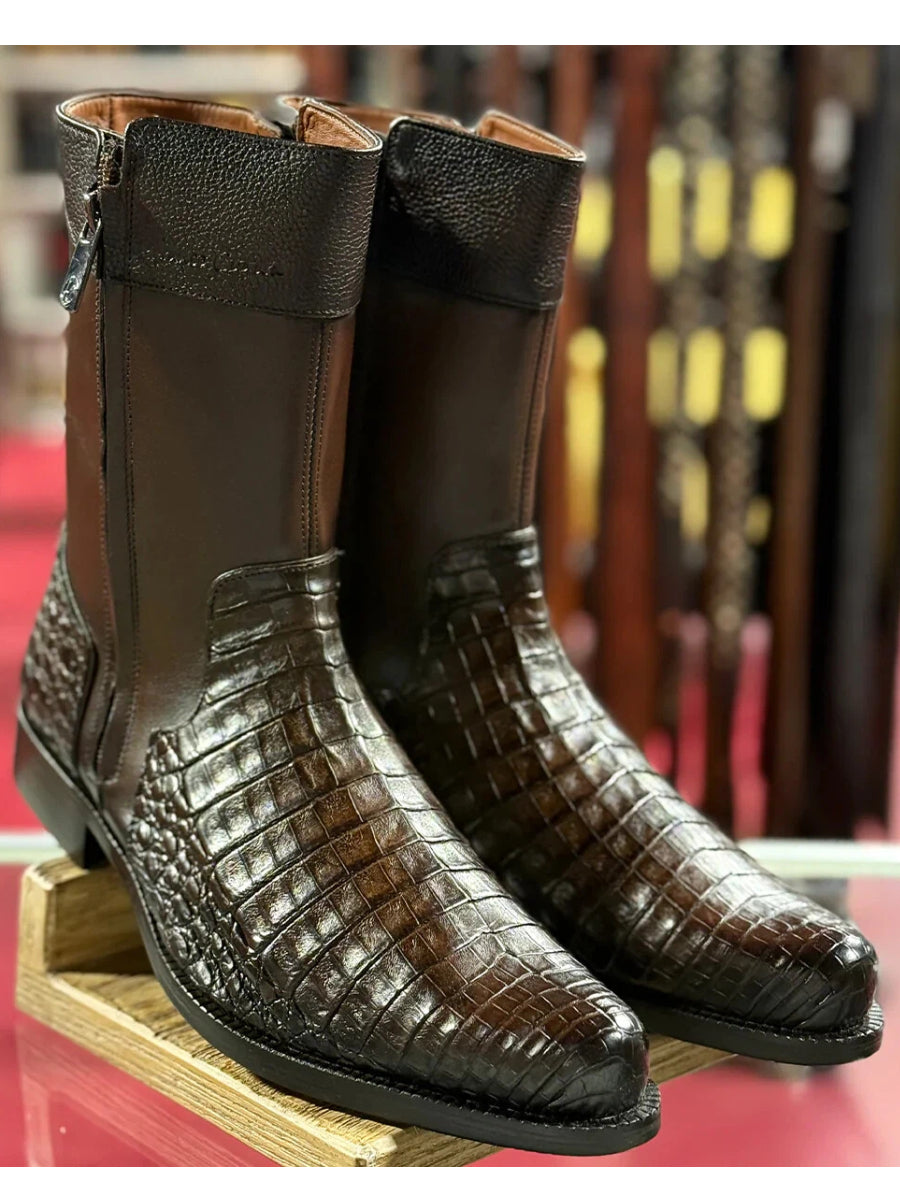 Caiman Zipper Round Toe Cowboy Boots