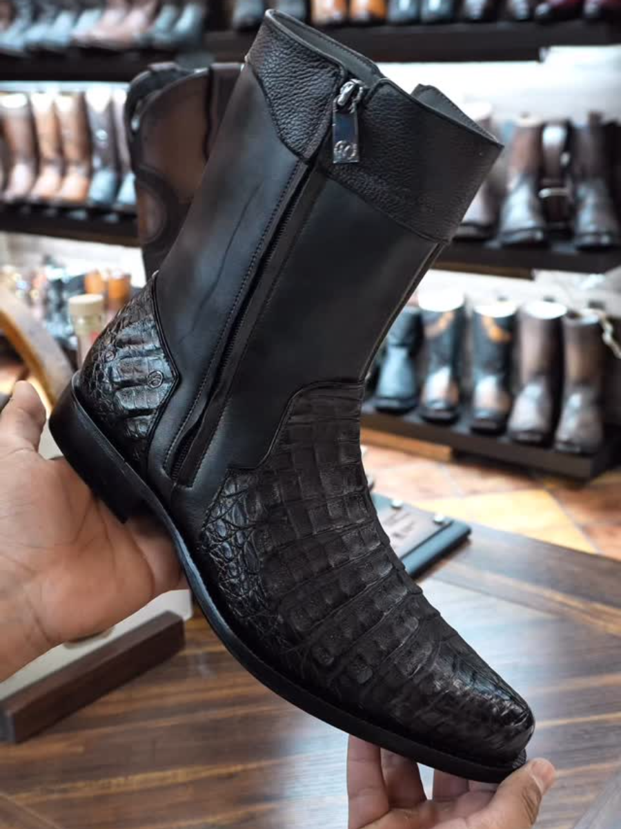 Caiman Zipper Round Toe Cowboy Boots
