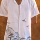 Men's Mountain Bird Print Linen Aloha Shirt
