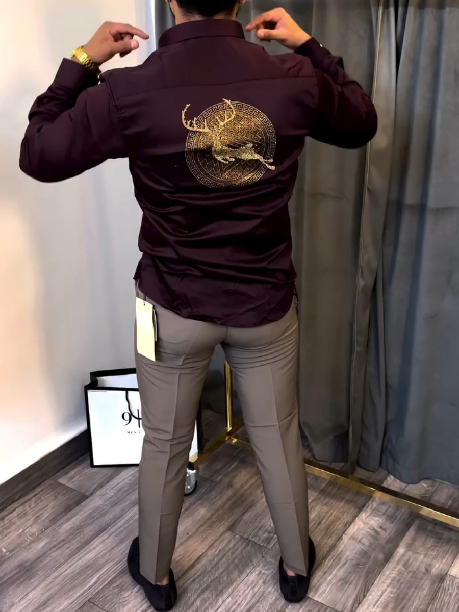 Men's Satin Gold Deer Compass Shirt