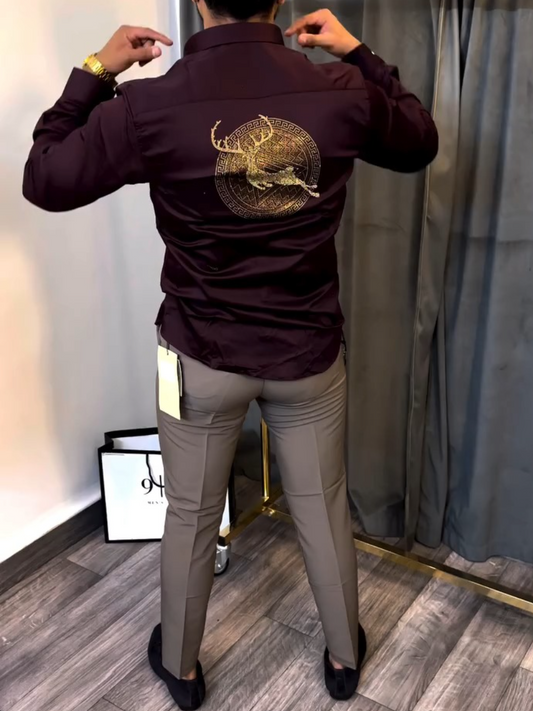 Men's Satin Gold Deer Compass Shirt