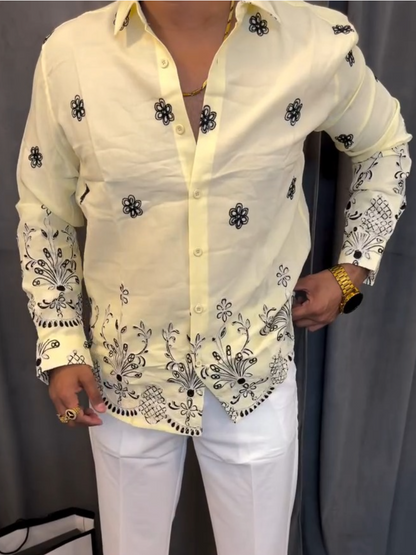 Men's Boho Floral Embroidered Long Sleeve Shirt