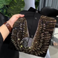Men's Black Satin Rhinestone Eagle Embellished Button Down Shirt