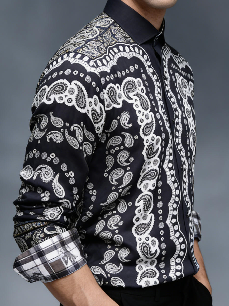 Men's Paisley Print Long Sleeve Shirt