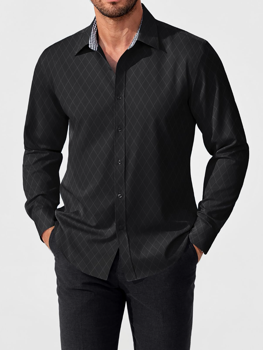Men's Slim Fit Diamond Pattern Long Sleeve Shirt