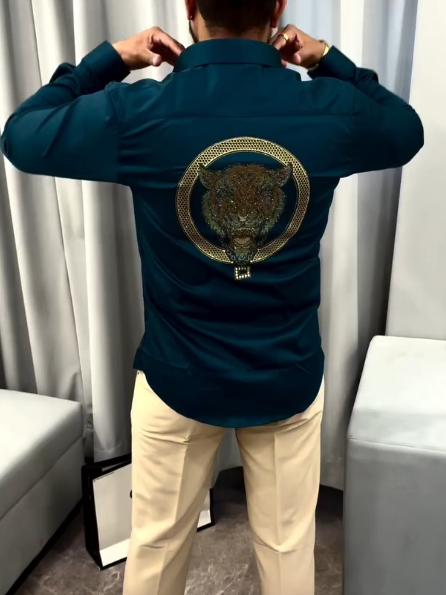 Men's Satin Tiger Sequins Shirt