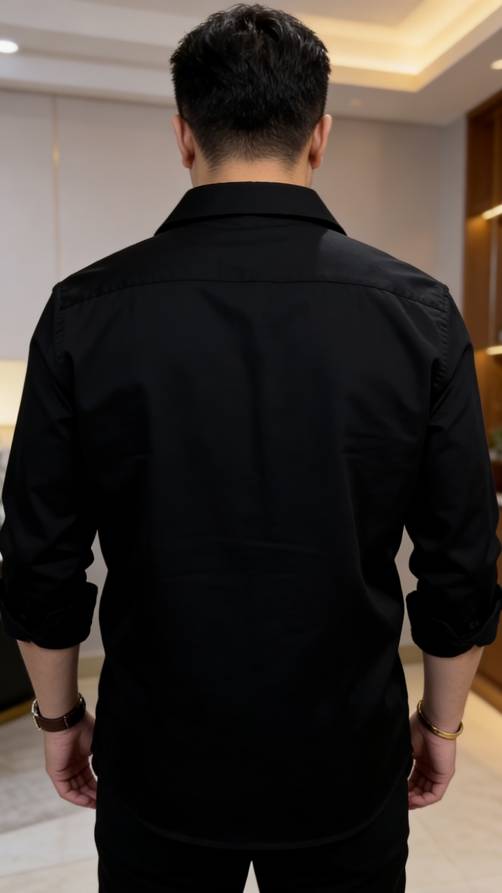 Men's Black Satin Rhinestone Eagle Embellished Button Down Shirt