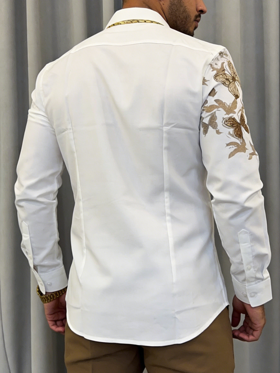 Men's Luxury Gold Butterfly Embroidered Shirt