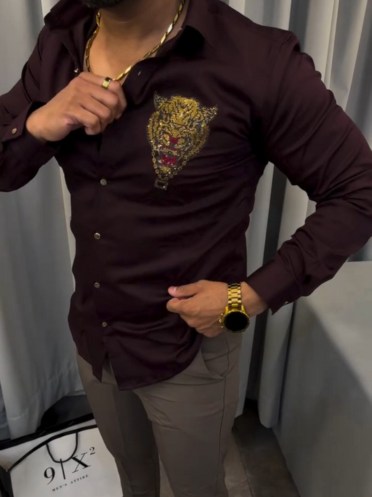 Men's Satin Tiger Sequins Shirt