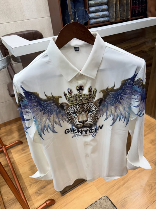 Men's White Crown Leopard Wing Print Shirt