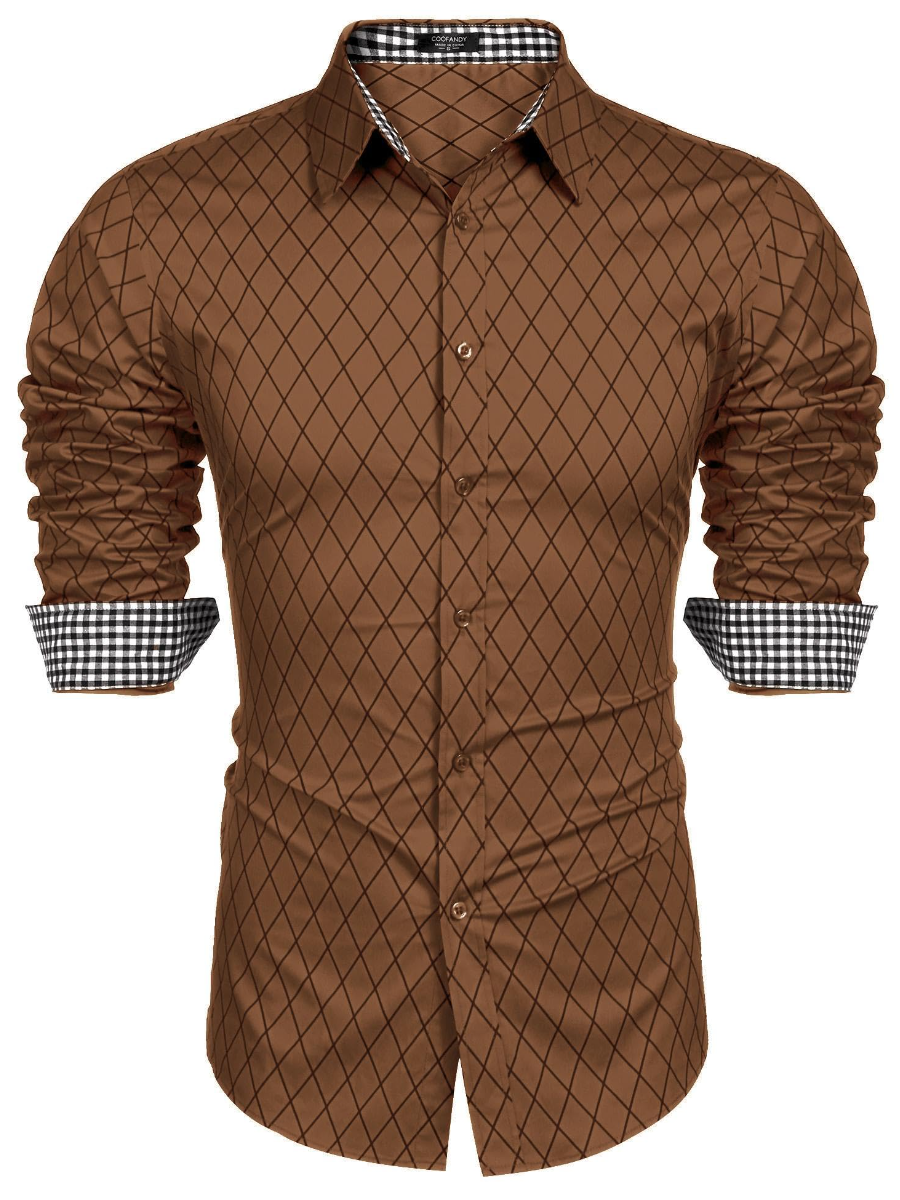 Men's Slim Fit Diamond Pattern Long Sleeve Shirt