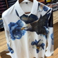 Men's Eagle & Blue Floral Rhinestone Print White Shirt