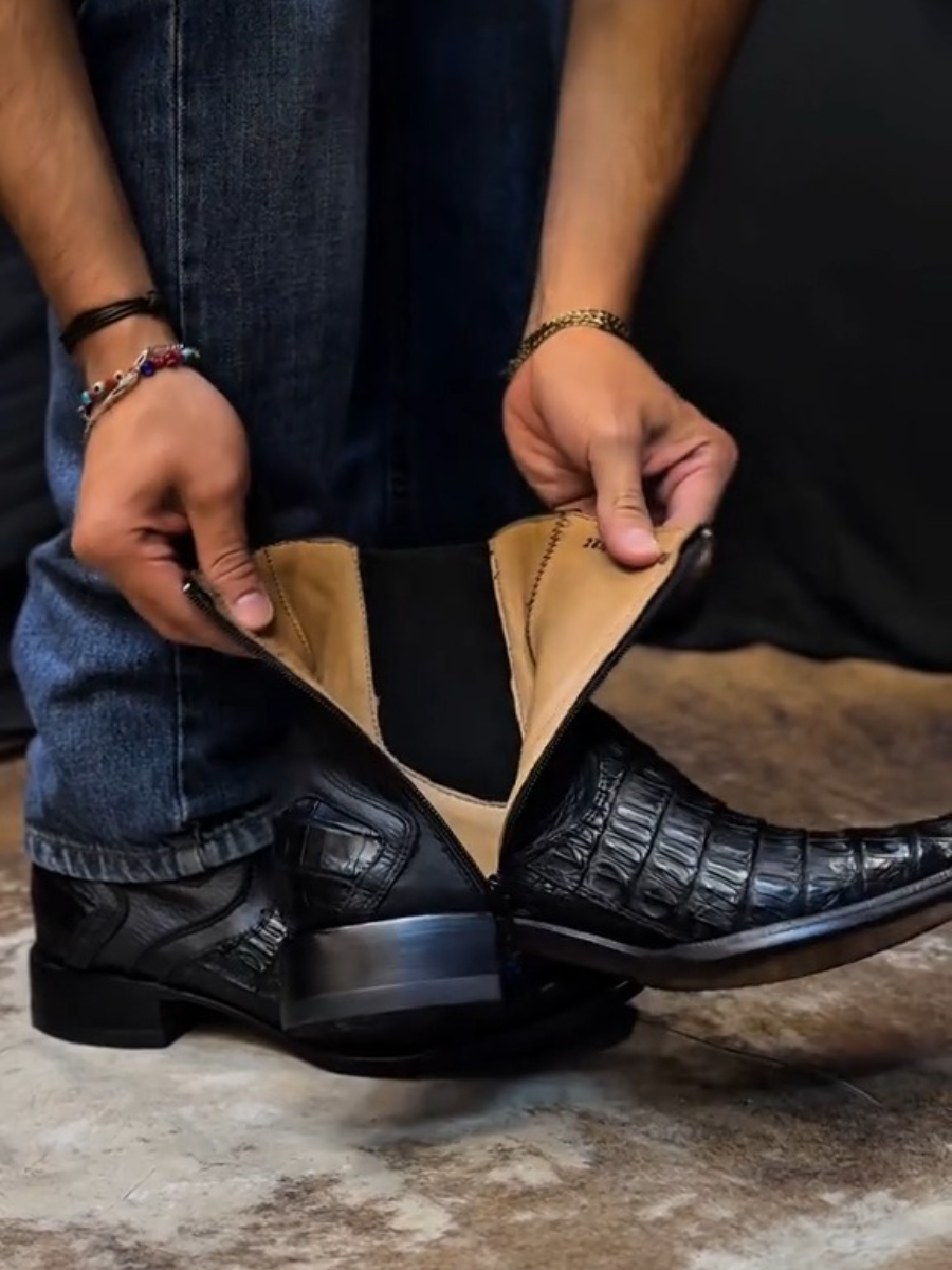 Men's Lettering Crocodile Leather Boots