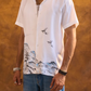 Men's Mountain Bird Print Linen Aloha Shirt