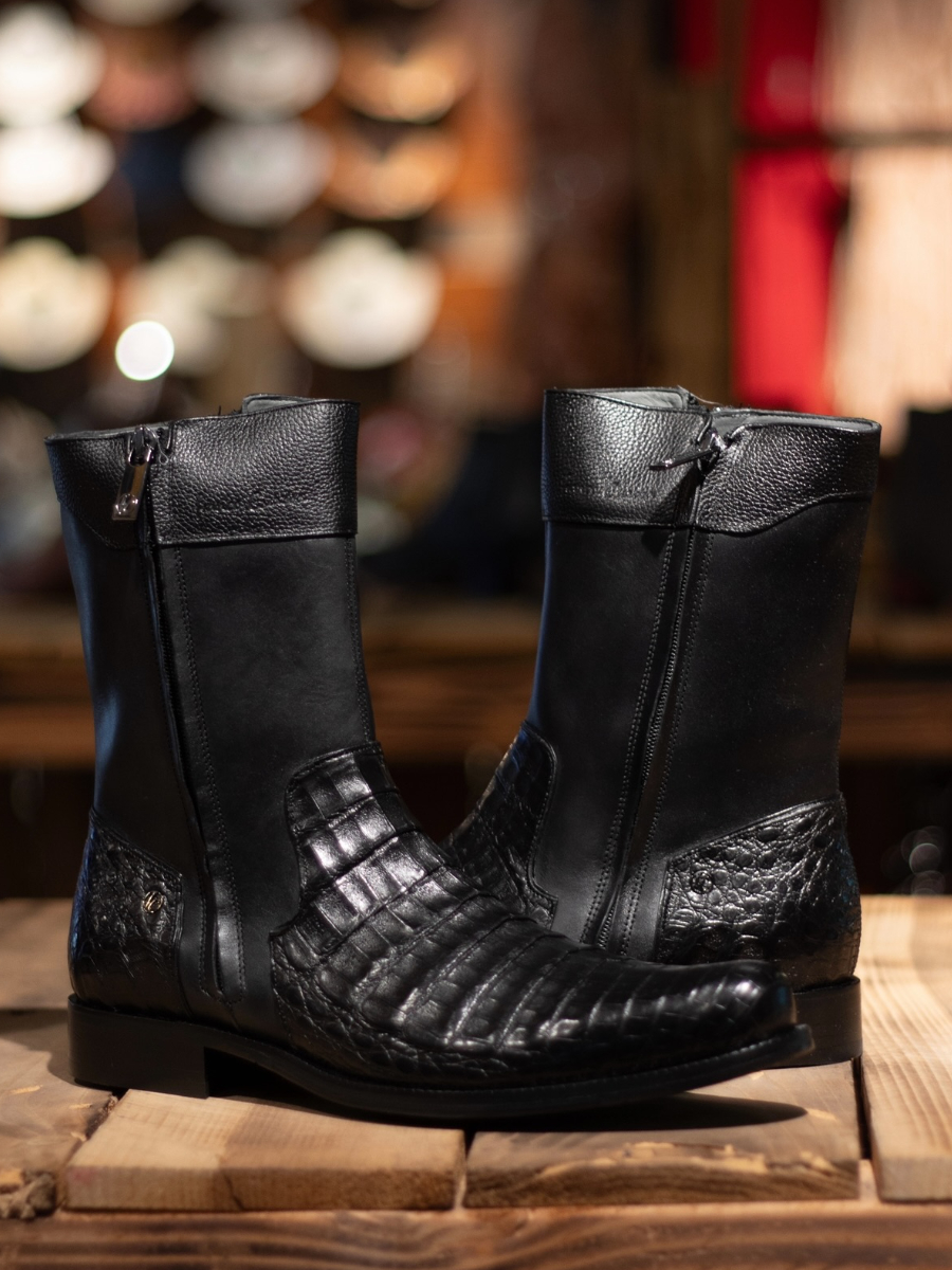 Caiman Zipper Round Toe Cowboy Boots