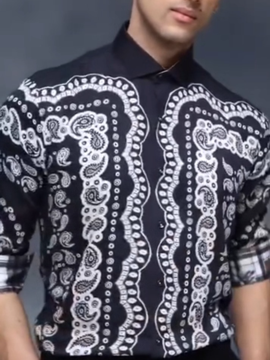 Men's Paisley Print Long Sleeve Shirt
