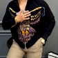 Men's Black Full-Zip Shirt with 3D Eagle Graphic Print
