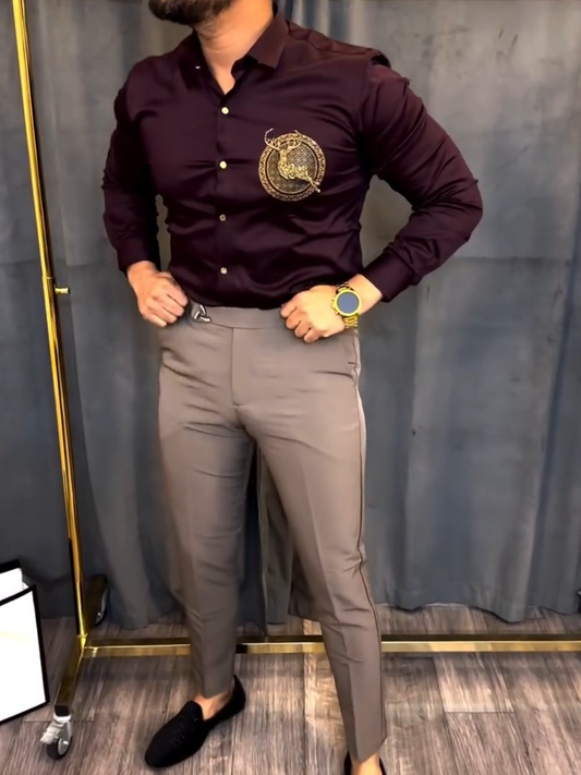 Men's Satin Gold Deer Compass Shirt