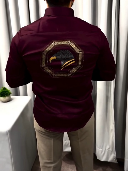 Men's Burgundy Eagle Satin Shirt