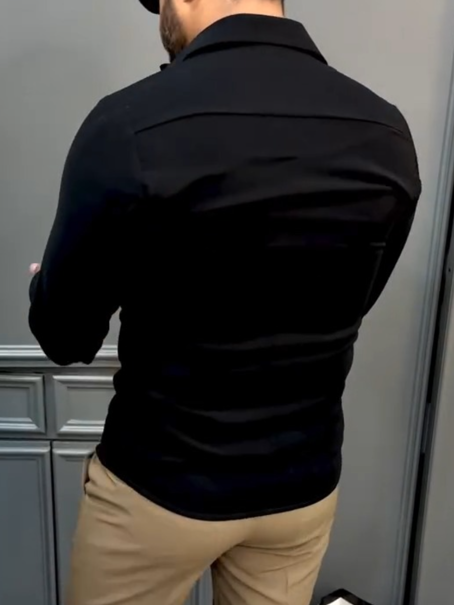 Men's Black Full-Zip Shirt with 3D Eagle Graphic Print