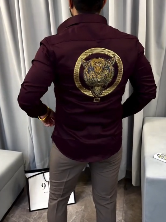 Men's Satin Tiger Sequins Shirt