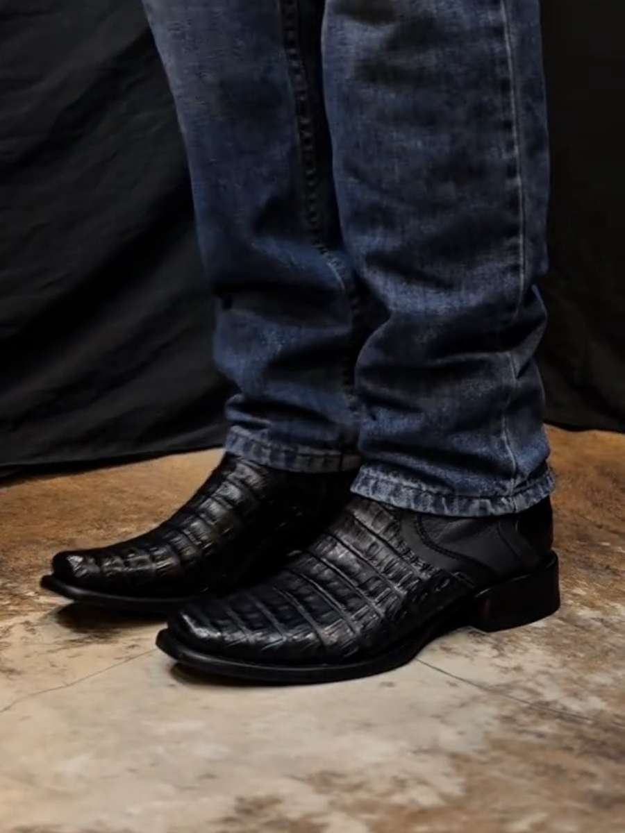 Men's Lettering Crocodile Leather Boots