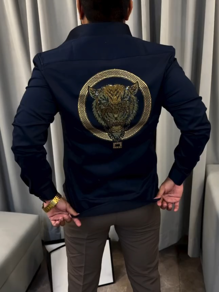 Men's Satin Tiger Sequins Shirt