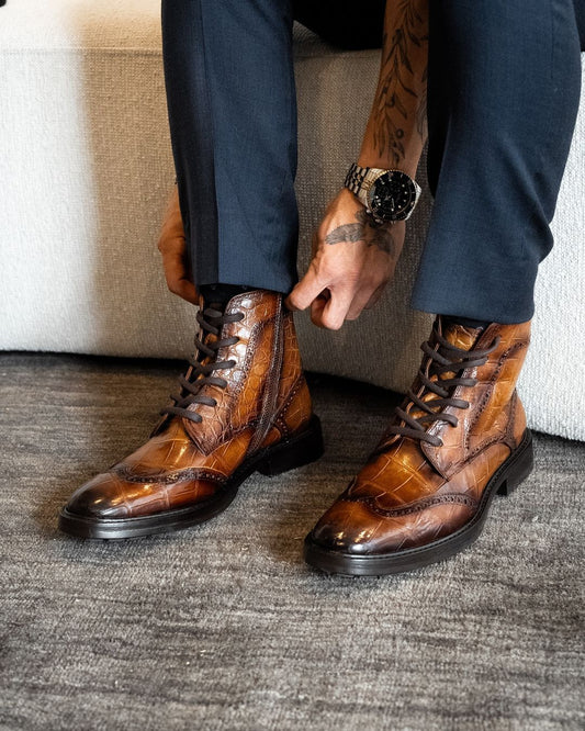 Brown Croco Leather Boots