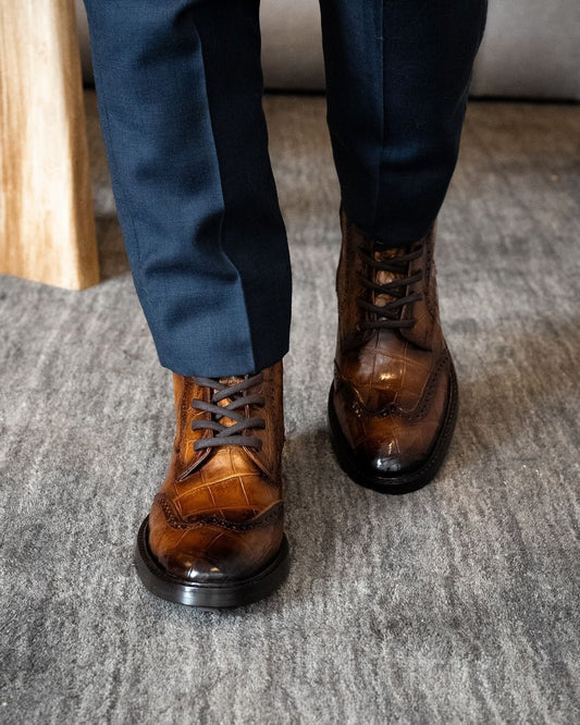 Brown Croco Leather Boots