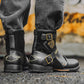 Vintage Metal Buckle Side Zipper Boots