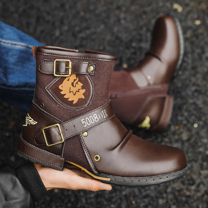 Vintage Metal Buckle Side Zipper Boots