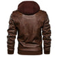 Men's Leather Jacket with Detachable Hood