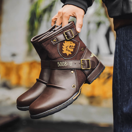 Vintage Metal Buckle Side Zipper Boots