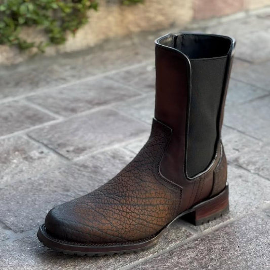 New Men's Leather Stretch Western Boots