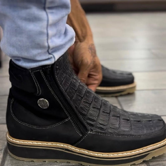 Men's Square Toe Leather Ankle Boots