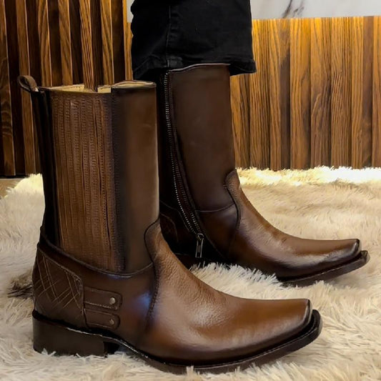 Square Toe Leather Cowboy Boots