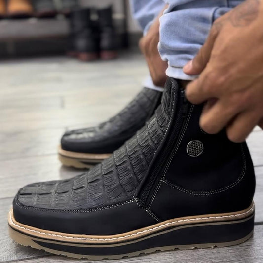 Men's Square Toe Leather Ankle Boots
