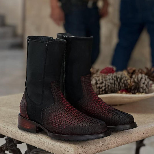 Men's Leather Patchwork Cowboy Boots