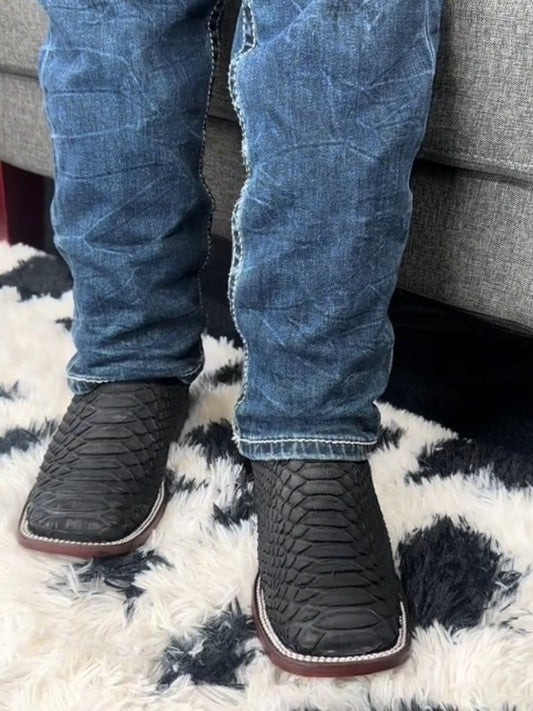 Black Python Square Toe Boots