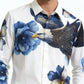 Men's Eagle & Blue Floral Rhinestone Print White Shirt